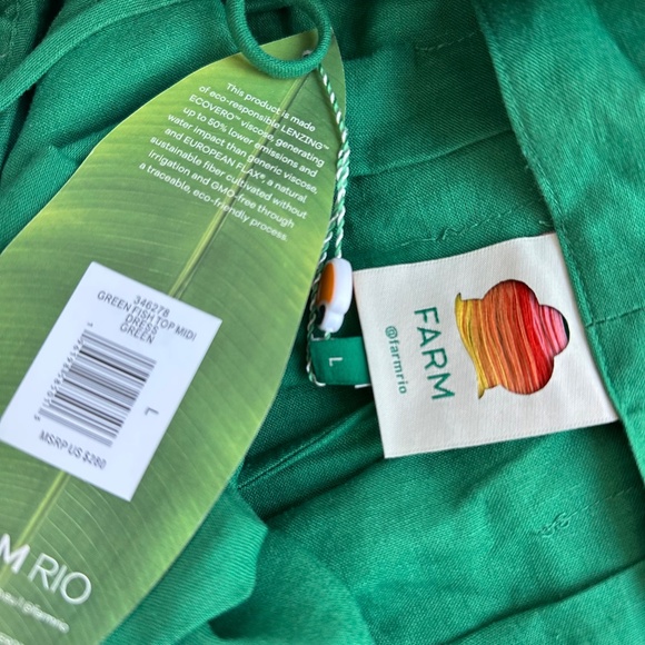 Farm Rio Green Fish Top Maxi Midi Dress Linen White - With Tags - Size Large - Picture 6 of 10